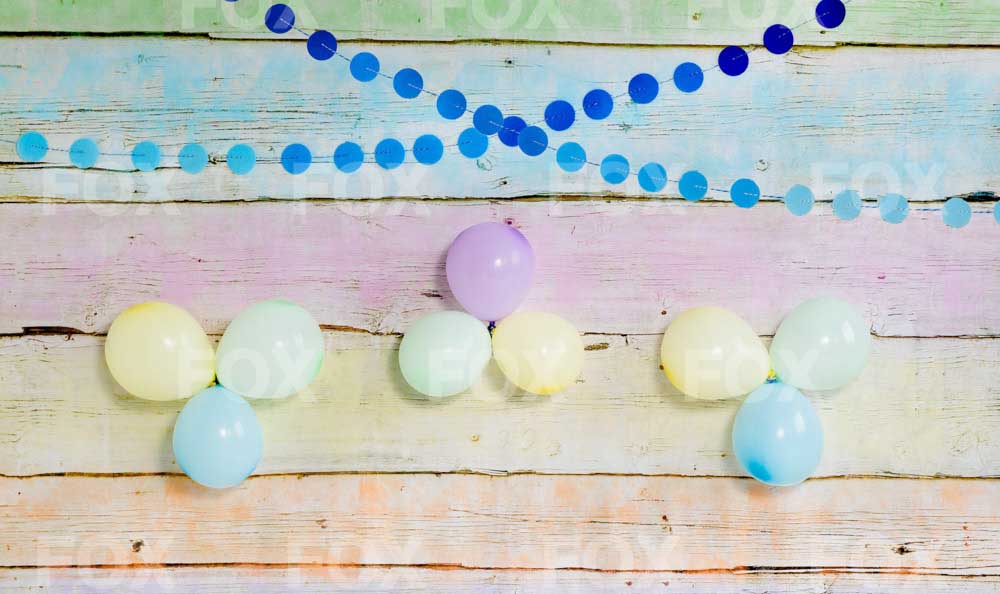 Fox Balloon Child Colorful Birthday Vinyl Photography Backdrop