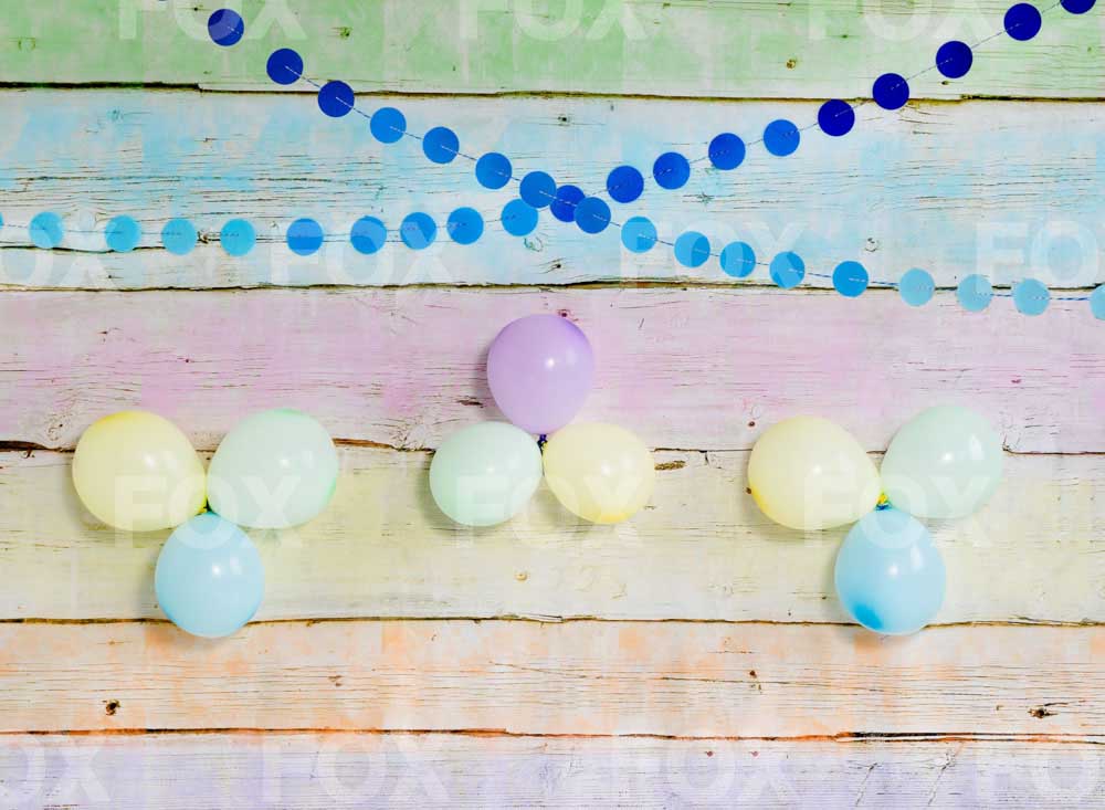 Fox Balloon Child Colorful Birthday Vinyl Photography Backdrop