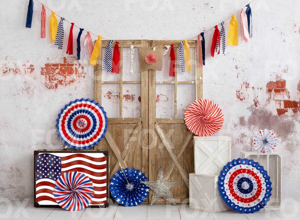 Fox 4 of July Fireworks National Flag American Flag Vinyl Independence Backdrop
