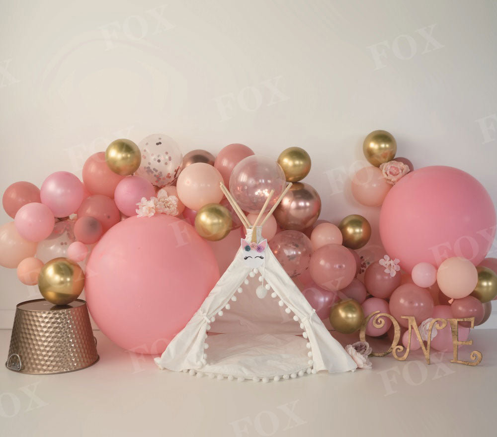 Fox Pink Girls¡®Birthday Tent Subtle Unicorn Vinyl/Fabric Backdrop Design by Kali