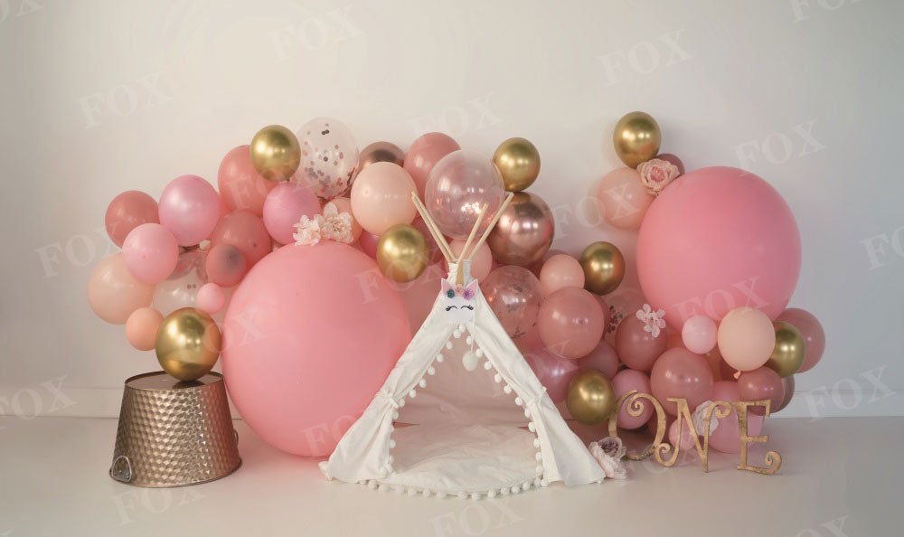 Fox Pink Girls¡®Birthday Tent Subtle Unicorn Vinyl/Fabric Backdrop Design by Kali