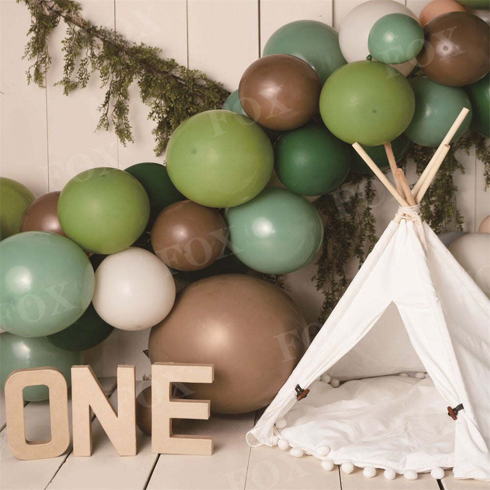 Fox Tent Balloons Boy Birthday Vinyl/Fabric Backdrop Design by Kali