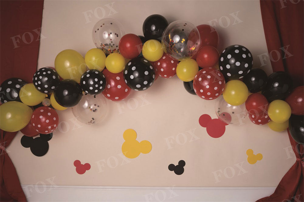 Fox Mickey Mouse Balloons Cakesmash Birthday Vinyl/Fabric Backdrop Design by Kali
