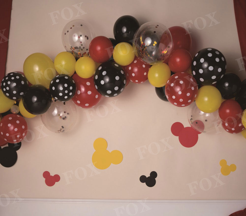 Fox Mickey Mouse Balloons Cakesmash Birthday Vinyl/Fabric Backdrop Design by Kali
