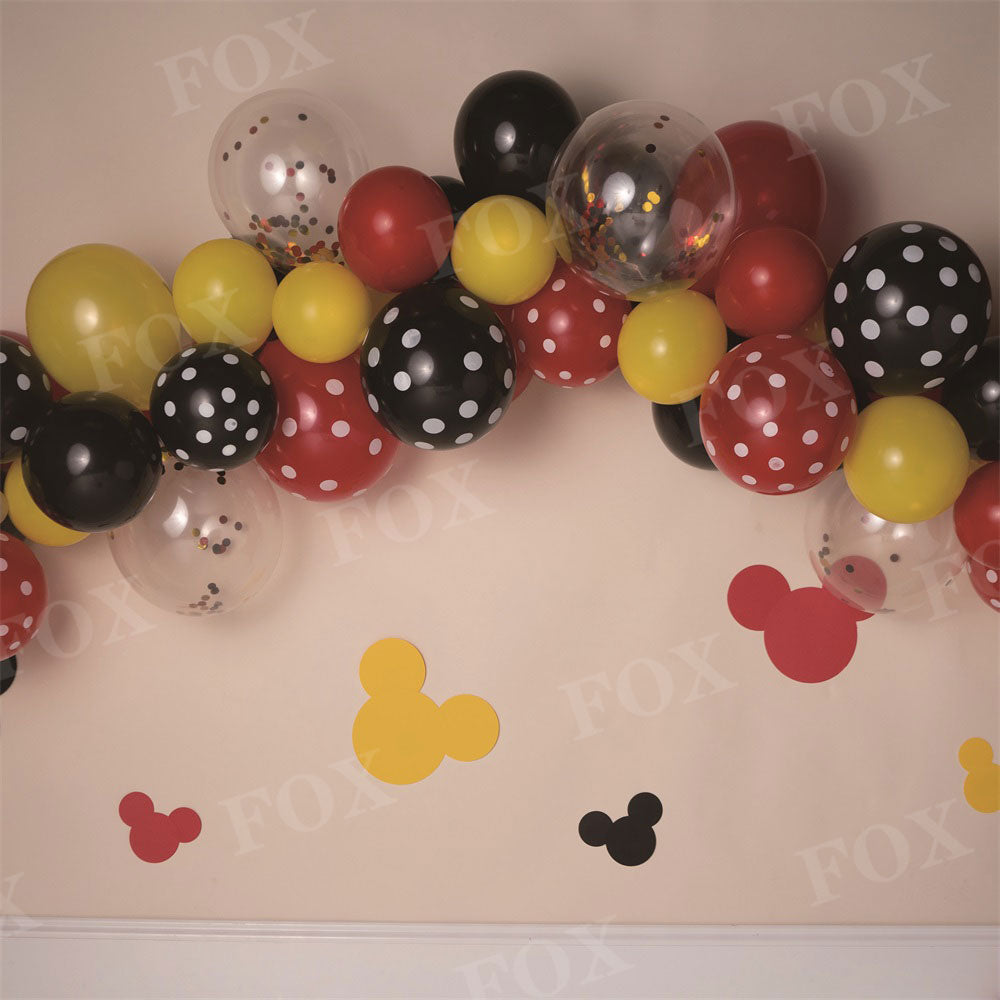 Fox Mickey Mouse Balloons Cakesmash Birthday Vinyl/Fabric Backdrop Design by Kali