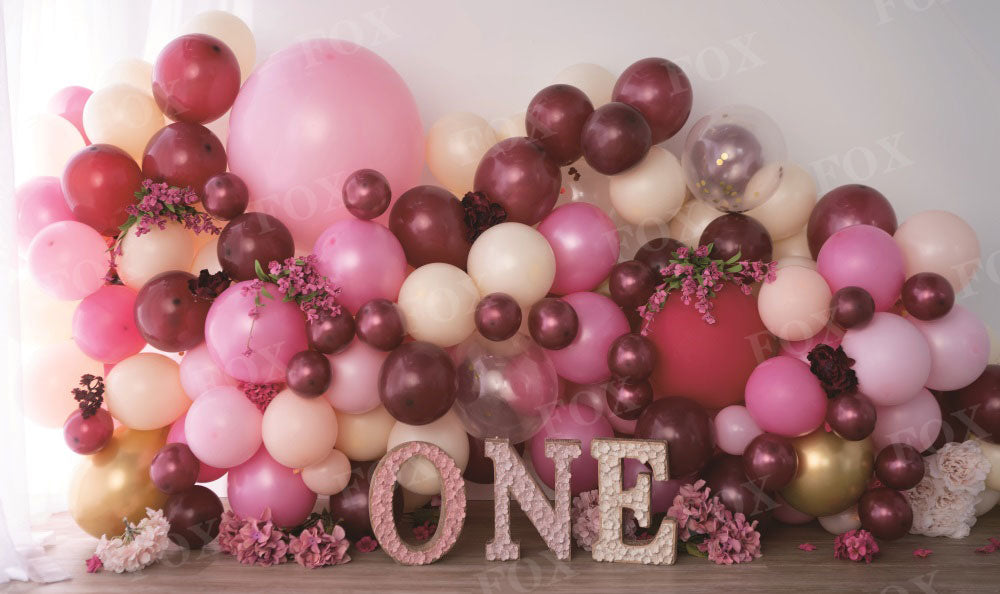 Fox Pink Cakesmash Girls' Birthday Vinyl/Fabric Backdrop Design by Kali