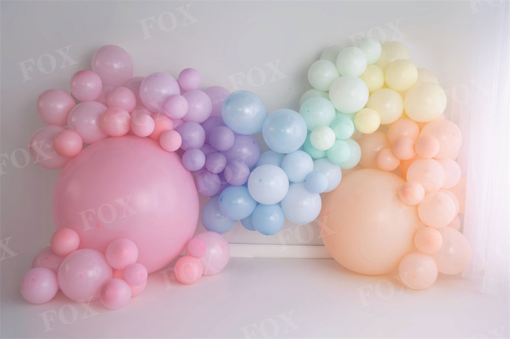 Fox Ombre Rainbow Cakesmash Birthday Vinyl Backdrop Design by Kali