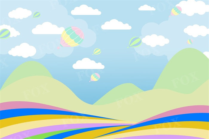 Fox Clouds Hot Air Balloon Cartoon Vinyl Photography Backdrop