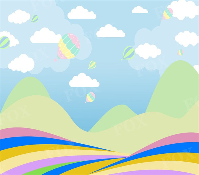 Fox Clouds Hot Air Balloon Cartoon Vinyl Photography Backdrop