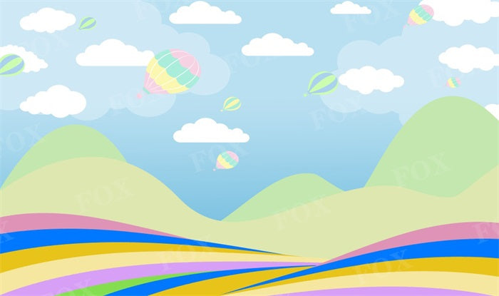 Fox Clouds Hot Air Balloon Cartoon Vinyl Photography Backdrop