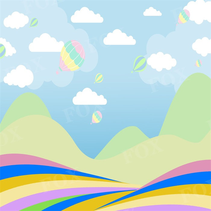 Fox Clouds Hot Air Balloon Cartoon Vinyl Photography Backdrop