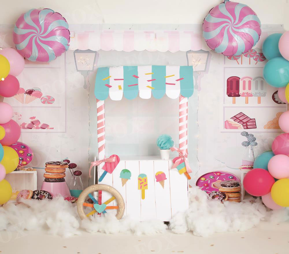 Fox Summer Candy Shop Cake Smash Vinyl/Fabric Backdrop Designed By Mommy me