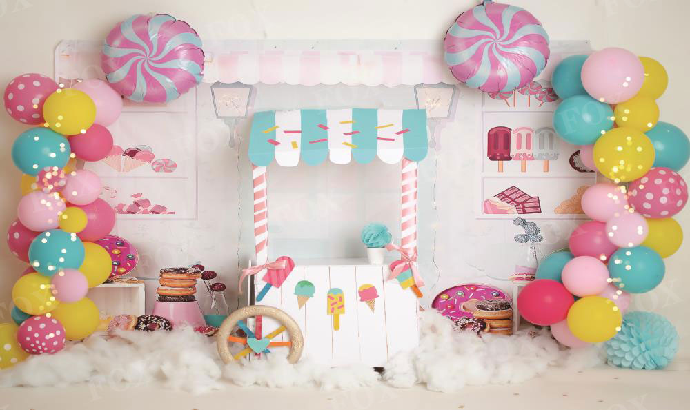 Fox Summer Candy Shop Cake Smash Vinyl/Fabric Backdrop Designed By Mommy me