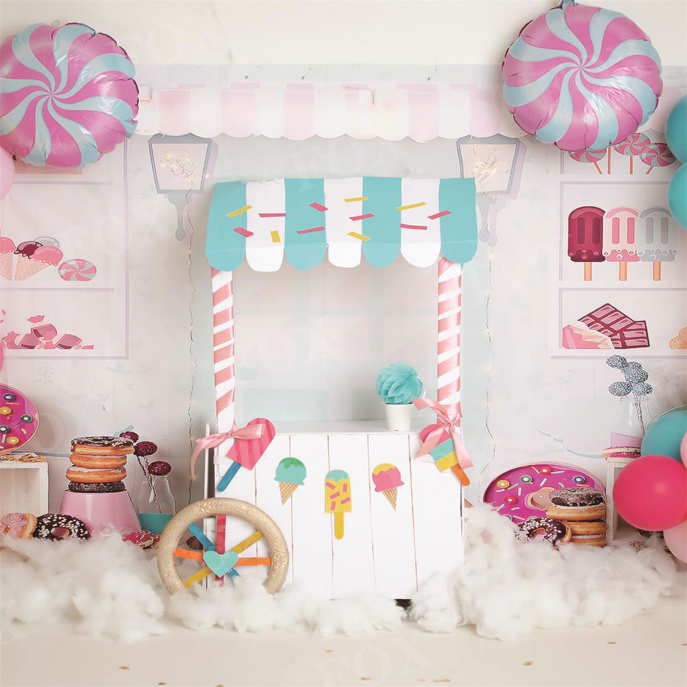 Fox Summer Candy Shop Cake Smash Vinyl/Fabric Backdrop Designed By Mommy me