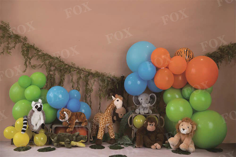 RTS Fox Safari Animals Birthday Fabric Backdrop Designed By Blanca Perez