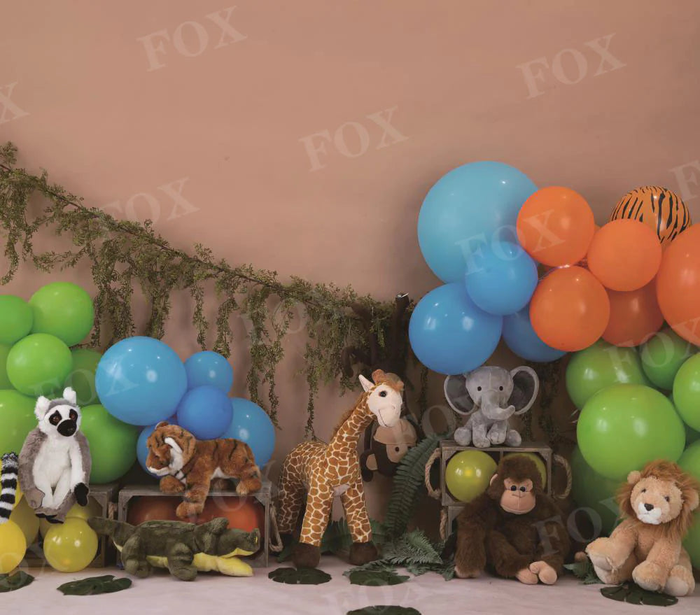 RTS Fox Safari Animals Birthday Fabric Backdrop Designed By Blanca Perez