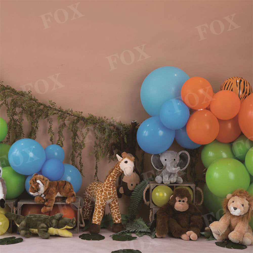 Fox Safari Animals Birthday Vinyl/Fabric Backdrop Designed By Blanca Perez