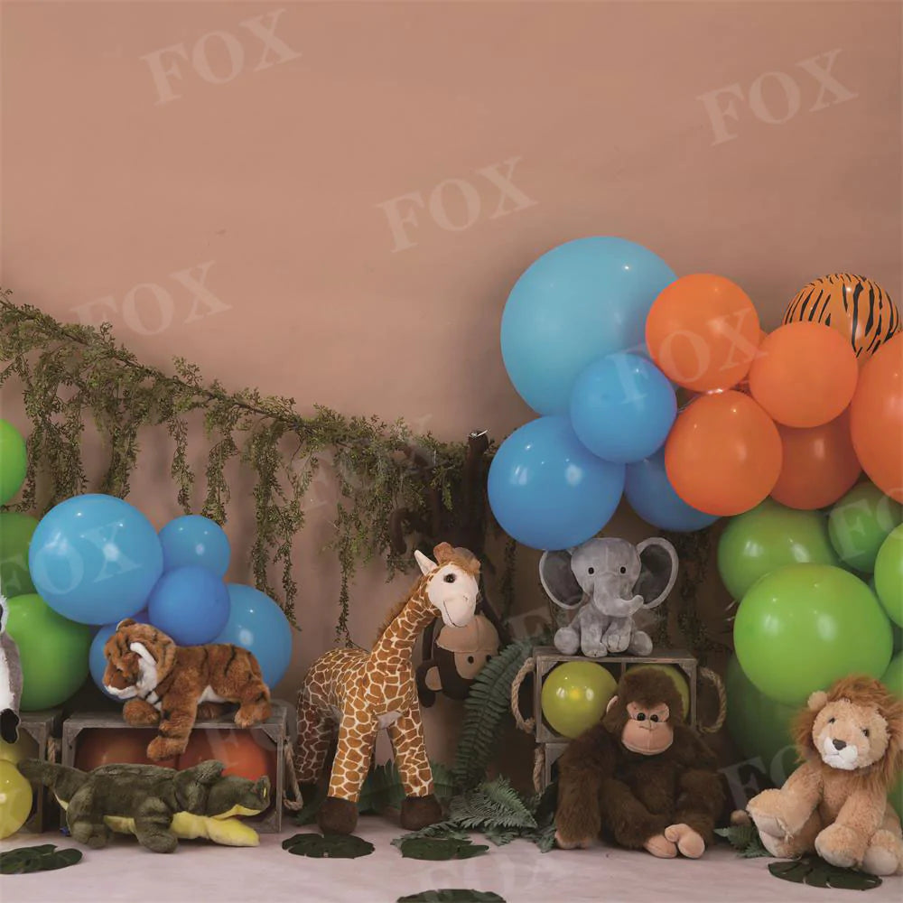RTS Fox Safari Animals Birthday Fabric Backdrop Designed By Blanca Perez