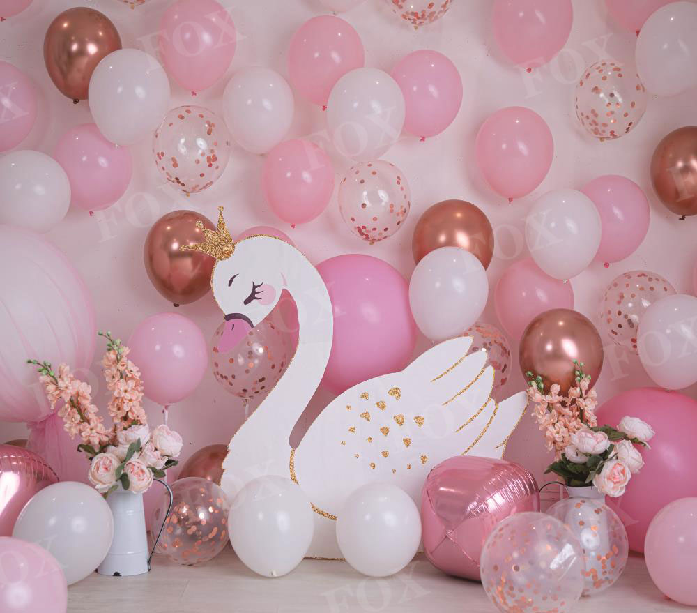 Fox Girls Pink Swan Birthday Vinyl Backdrop Designed By Blanca Perez