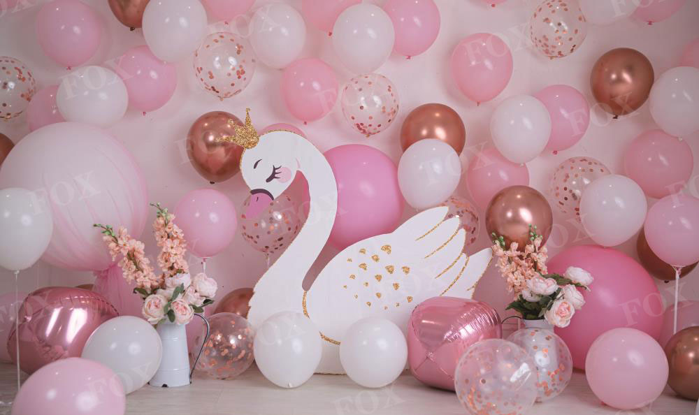 Fox Girls Pink Swan Birthday Vinyl Backdrop Designed By Blanca Perez