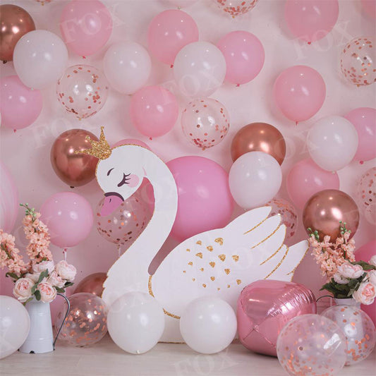 Fox Girls Pink Swan Birthday Vinyl Backdrop Designed By Blanca Perez
