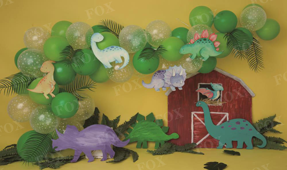 Fox Cakesmash Dinosaur Green Balloon Birthday Vinyl/Fabric Backdrop Designed By Blanca Perez