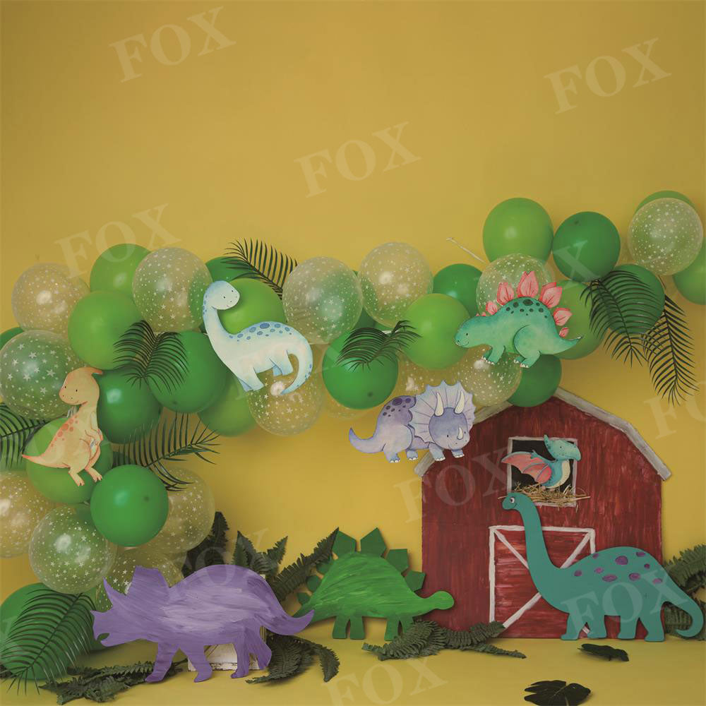 Fox Cakesmash Dinosaur Green Balloon Birthday Vinyl/Fabric Backdrop Designed By Blanca Perez