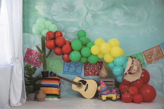 Fox Cakesmash Guitar Balloon Music Birthday Vinyl Backdrop Designed By Blanca Perez