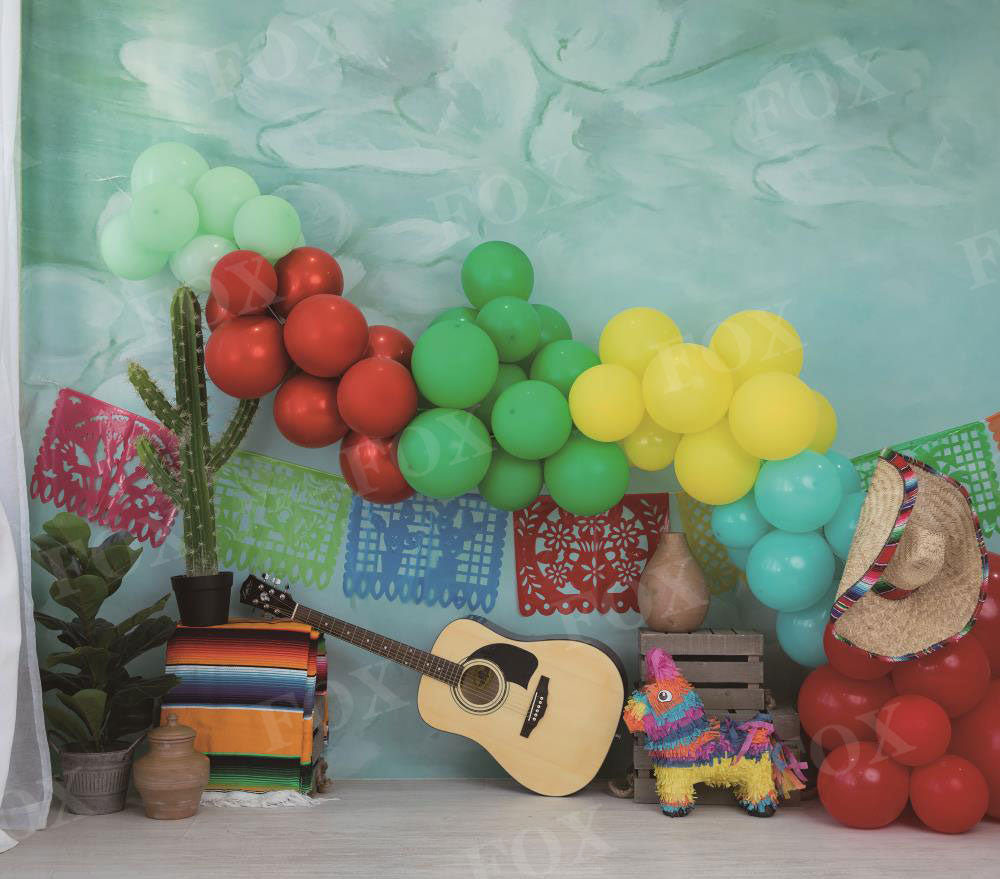Fox Cakesmash Guitar Balloon Music Birthday Vinyl Backdrop Designed By Blanca Perez