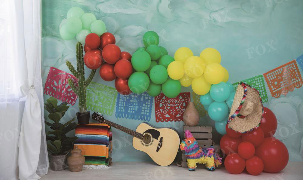 Fox Cakesmash Guitar Balloon Music Birthday Vinyl Backdrop Designed By Blanca Perez