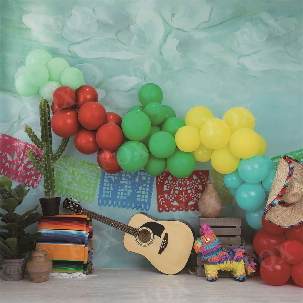 Fox Cakesmash Guitar Balloon Music Birthday Vinyl Backdrop Designed By Blanca Perez