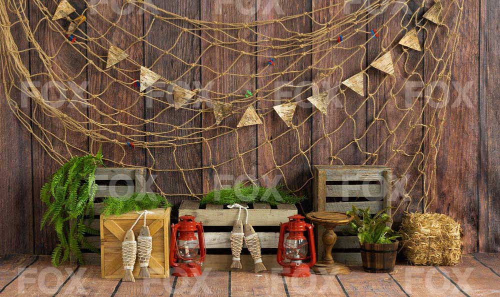 Fox Rolled Summer Fishing Net Vinyl Photography Backdrop