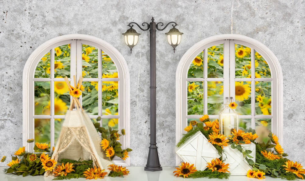 Fox Rolled Window Summer Sunflower Vinyl Photography Backdrop