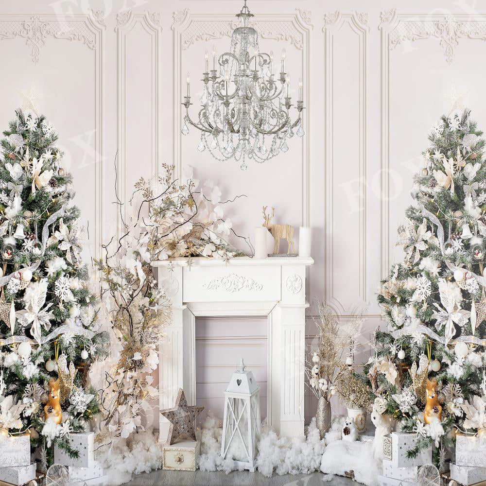 Fox White Christmas Trees Vinyl Photography Backdrop