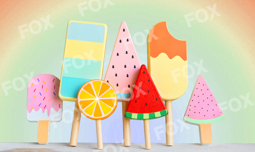 Fox Rolled Summer Birthday Ice-cream Rainbow Vinyl Photos Backdrop