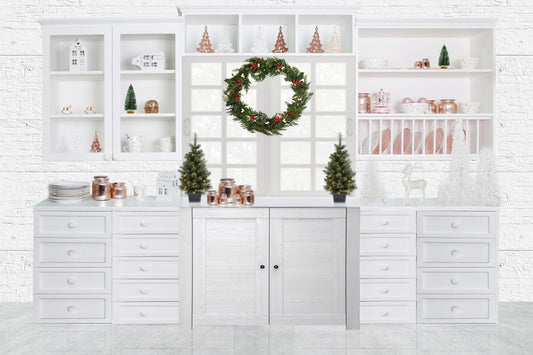Fox White Christmas Kitchen Vinyl Backdrop Designed by JT photography