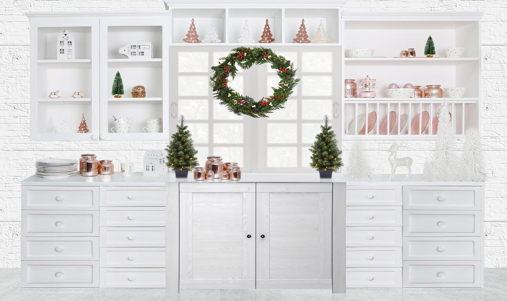Fox White Christmas Kitchen Vinyl Backdrop Designed by JT photography