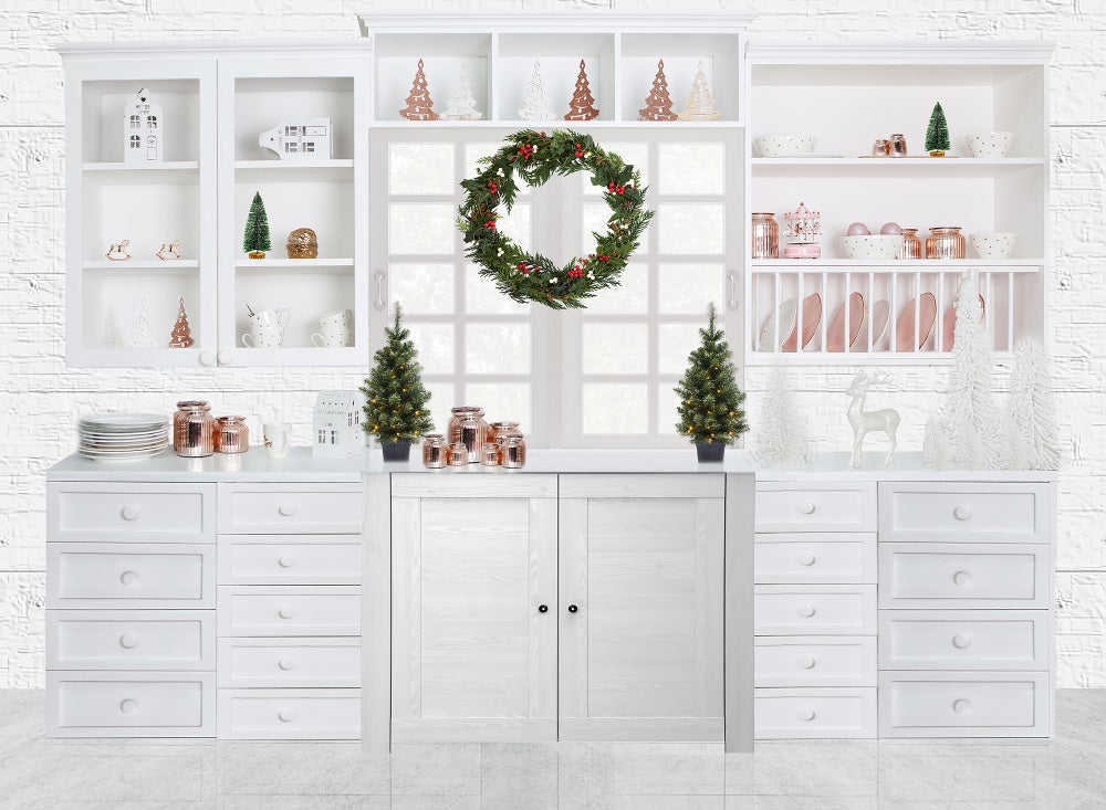 Fox White Christmas Kitchen Vinyl Backdrop Designed by JT photography