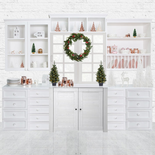 Fox White Christmas Kitchen Vinyl Backdrop Designed by JT photography