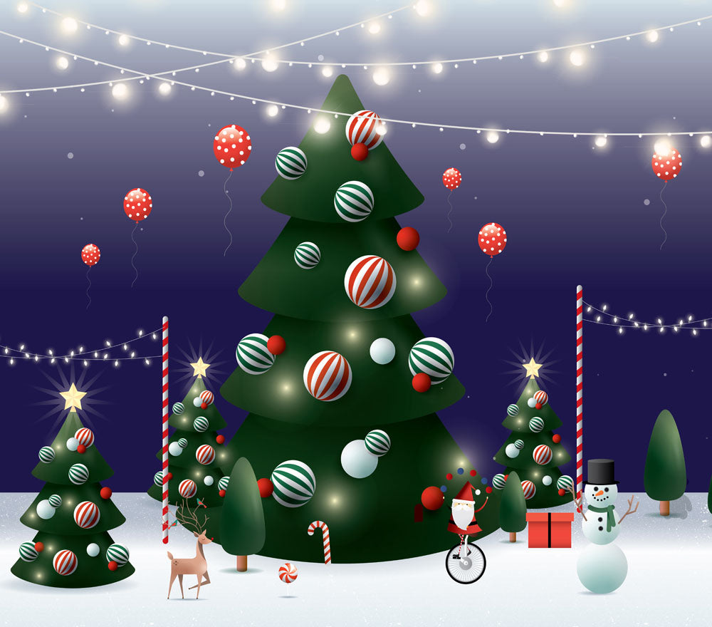 Fox Christmas Tree Snow Night Vinyl Backdrop