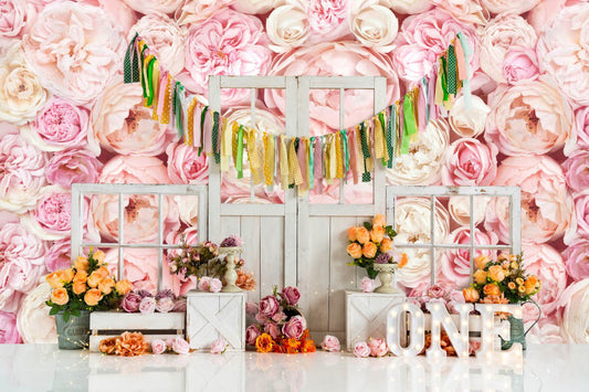 Fox Birthday Cakesmash Pink Rose Flower Vinyl Backdrop