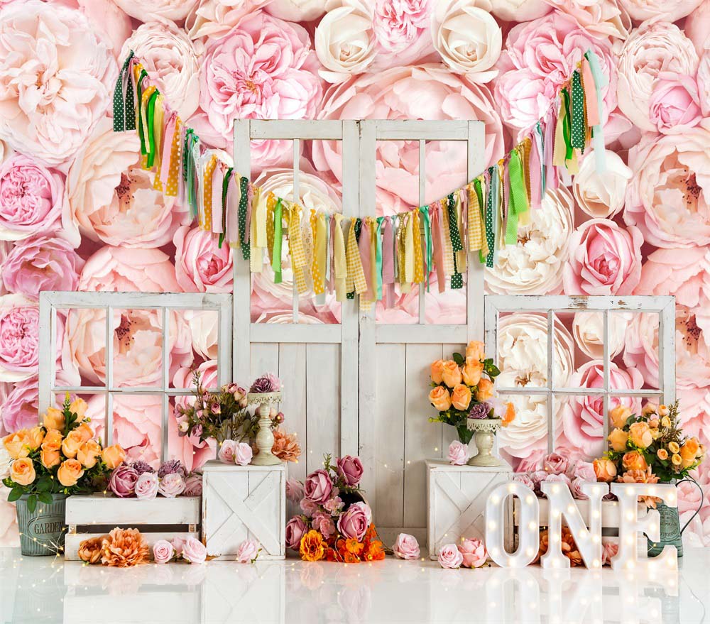 Fox Birthday Cakesmash Pink Rose Flower Vinyl Backdrop