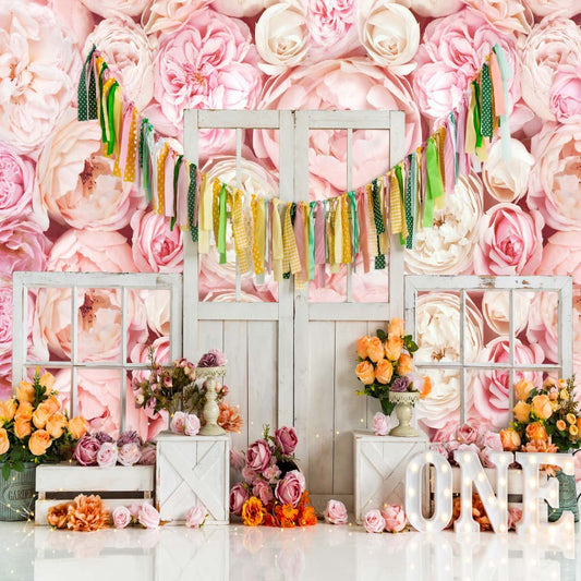 Fox Birthday Cakesmash Pink Rose Flower Vinyl Backdrop