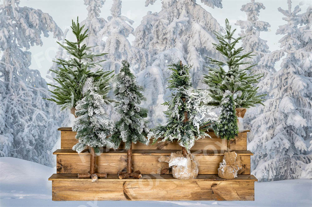 Fox Winter Christmas Tree Vinyl Photography Backdrop