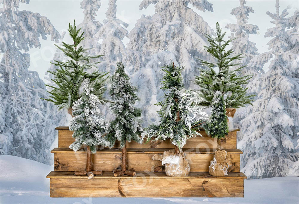 Fox Winter Christmas Tree Vinyl Photography Backdrop
