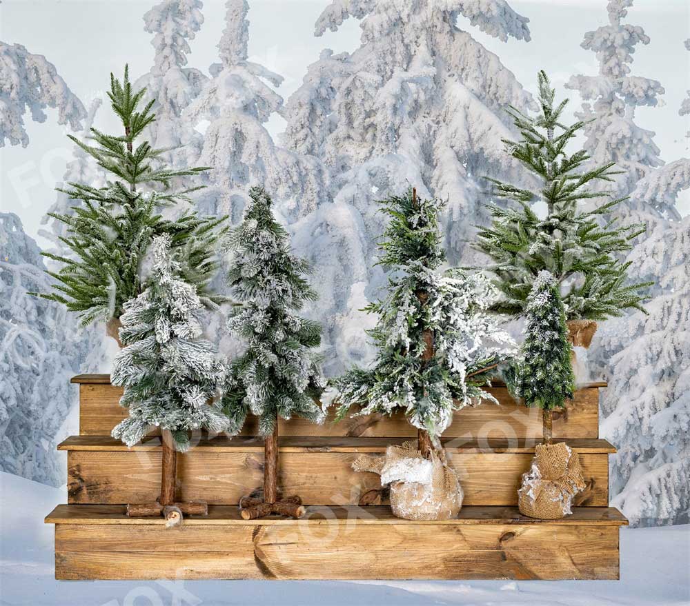 Fox Winter Christmas Tree Vinyl Photography Backdrop