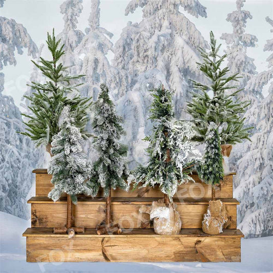 Fox Winter Christmas Tree Vinyl Photography Backdrop