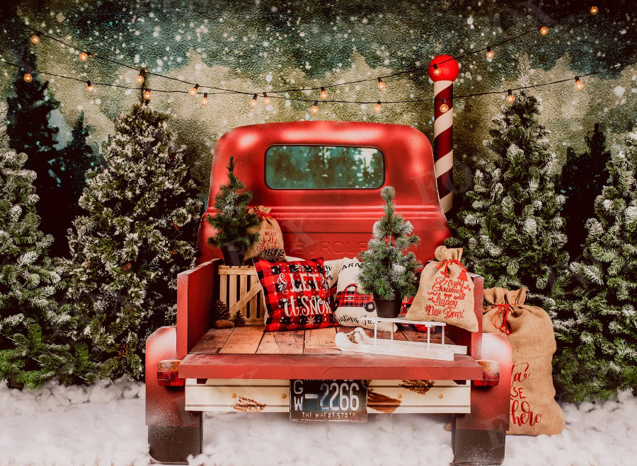 Fox Winter Christmas Car Trees Vinyl Backdrop