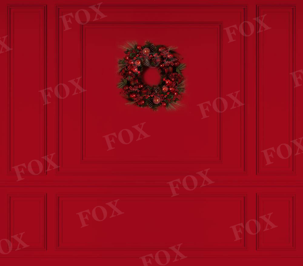 Fox Christmas Vintage Red Wall Wreath Backdrop Vinyl Designed by JT photography