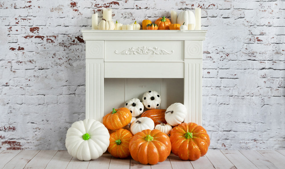 Fox Autumn Pumpkin Fireplace Vinyl Photography Backdrop